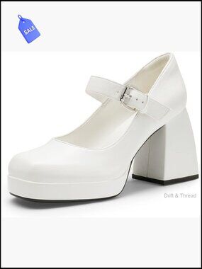 Chunky Platform Block Heels Square Toe Mary Jane Pumps